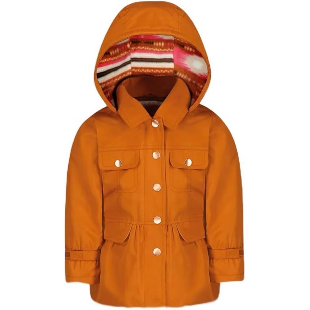 LONDON FOG Little Girls' Snap-Front Hooded Trench Jacket, Cinnamon